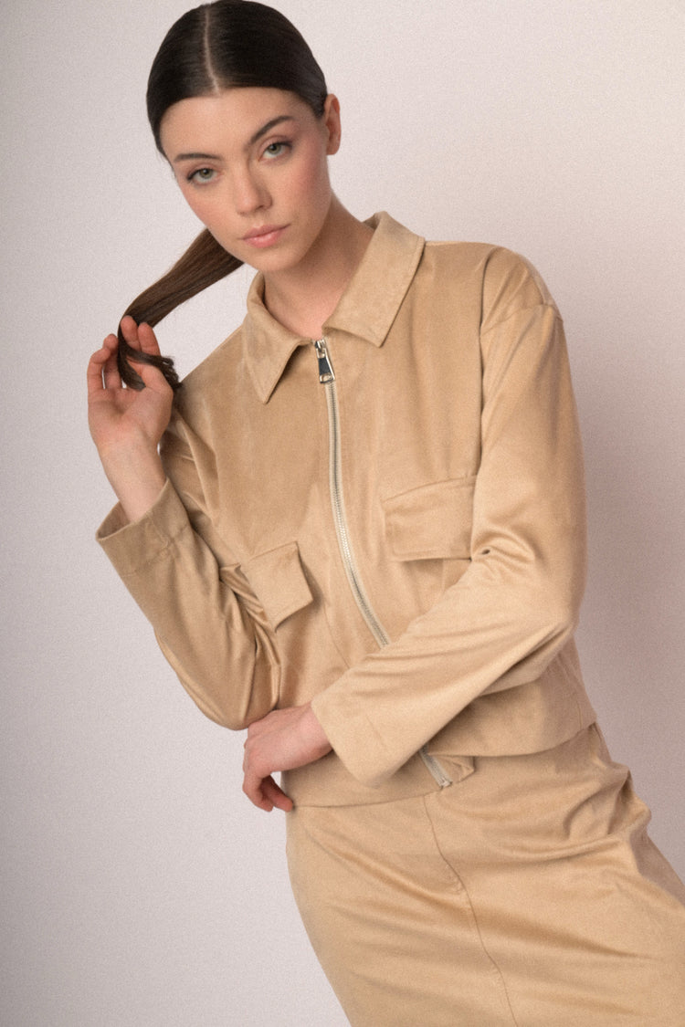 Zip-up faux suede jacket