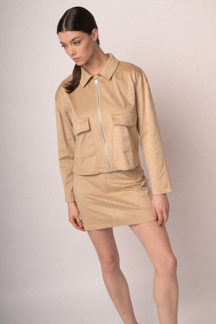 Zip-up faux suede jacket