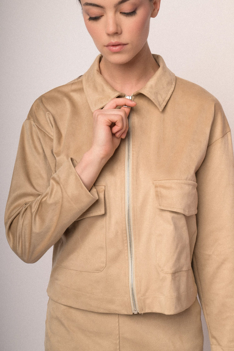 Zip-up faux suede jacket