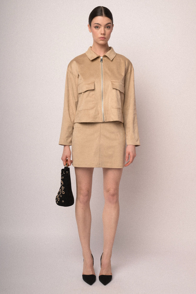 Zip-up faux suede jacket
