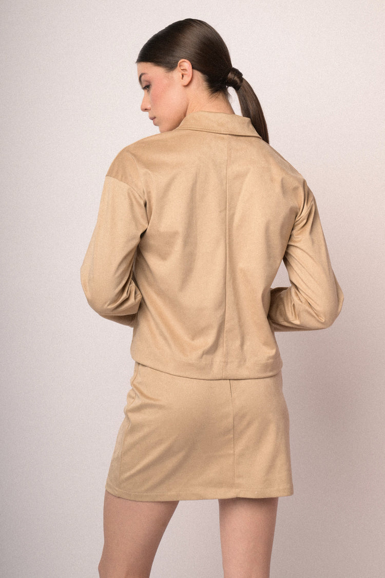 Zip-up faux suede jacket