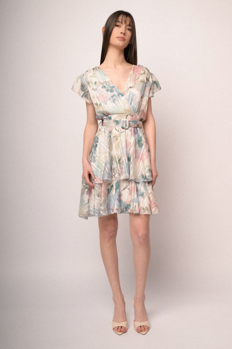 Multicolor watercolor-effect floral print mini dress