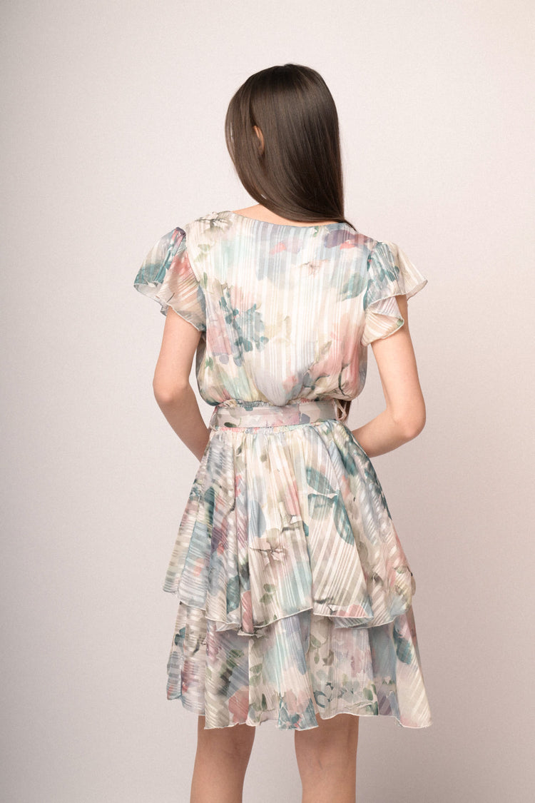Multicolor watercolor-effect floral print mini dress
