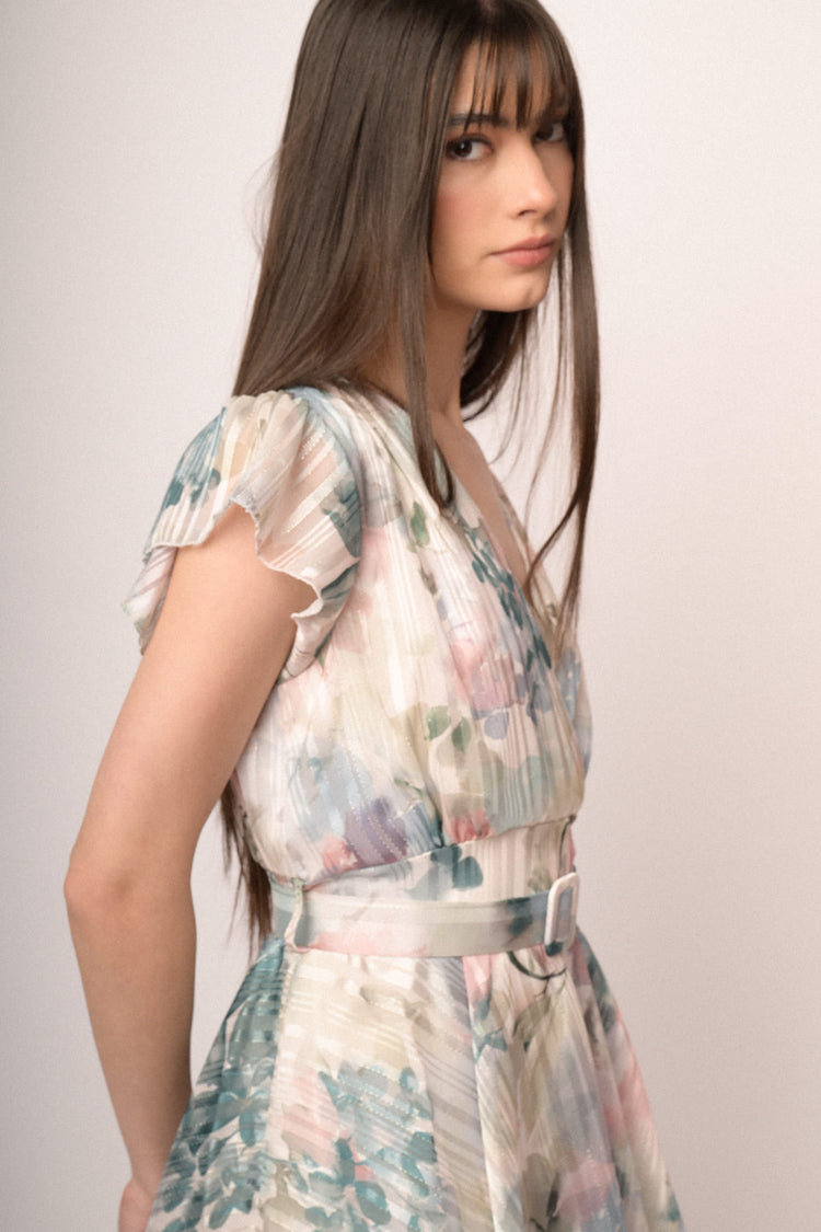 Multicolor watercolor-effect floral print mini dress