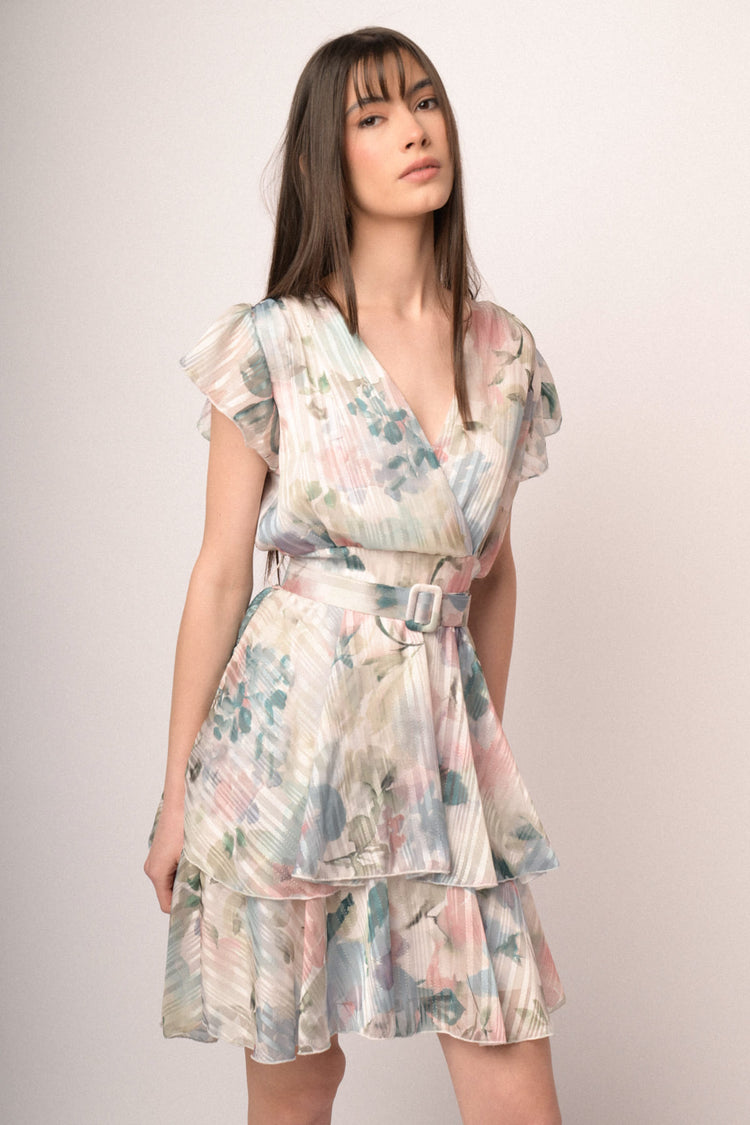 Multicolor watercolor-effect floral print mini dress