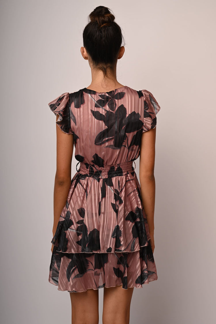 Floral print lurex georgette mini dress