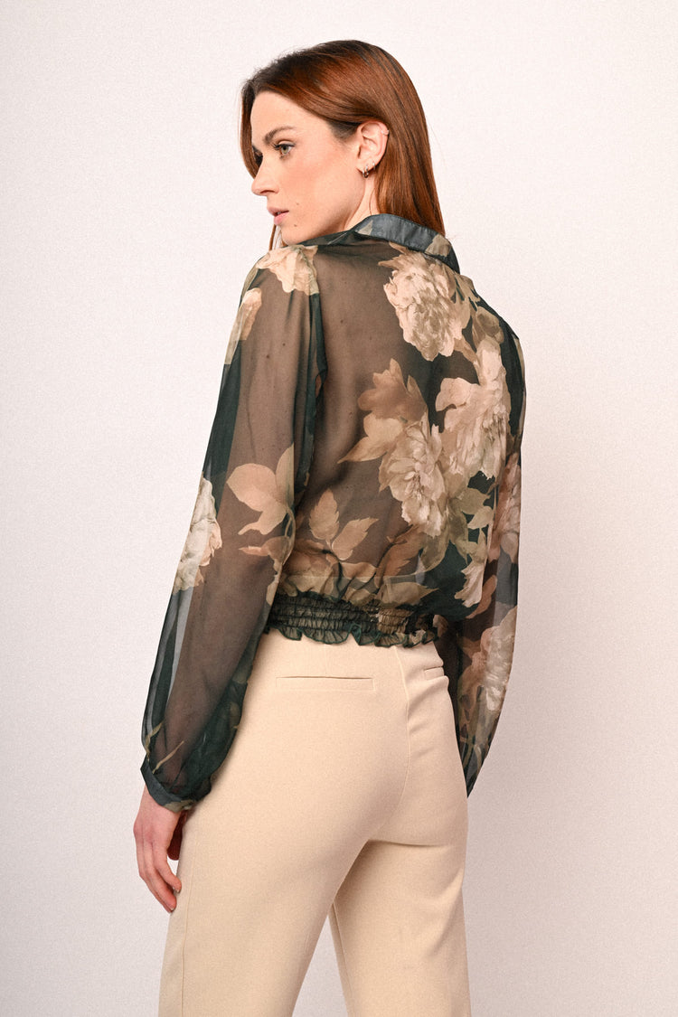 Floral print tulle blouse