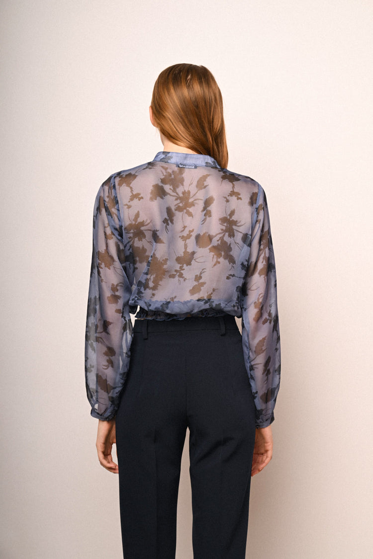 Floral print tulle cropped shirt