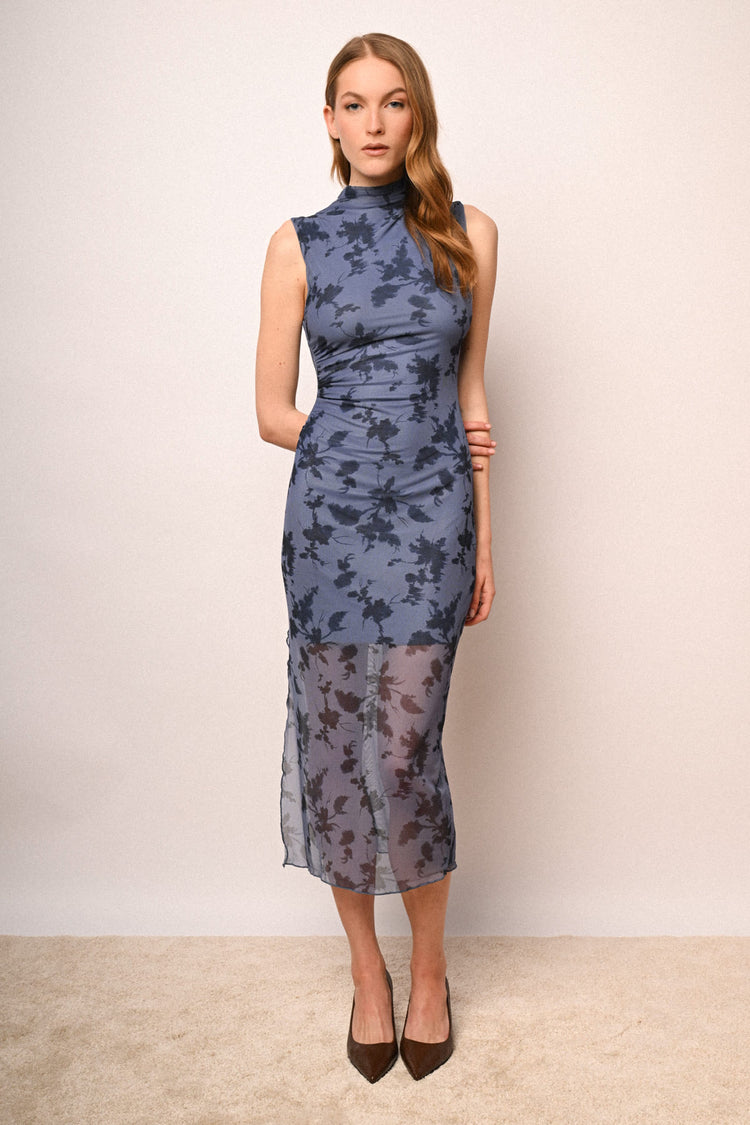 Floral print tulle midi dress