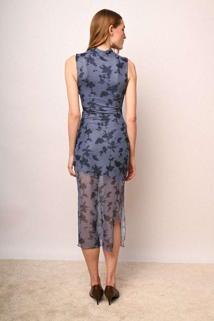 Floral print tulle midi dress