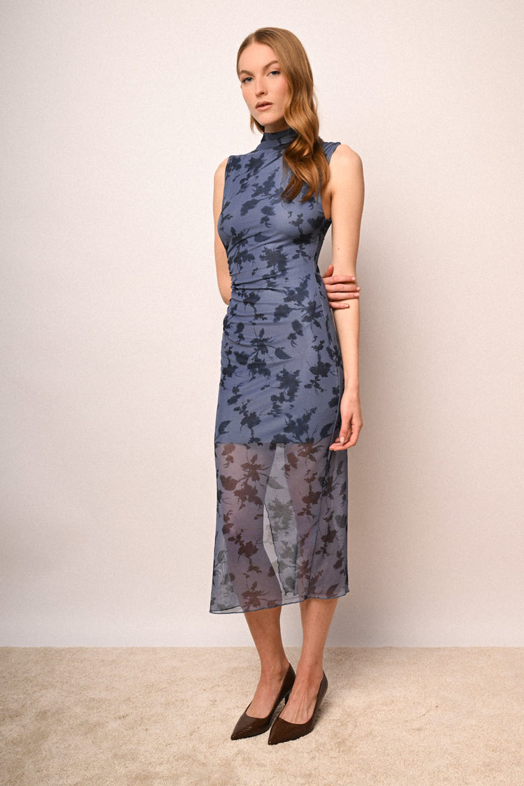 Floral print tulle midi dress