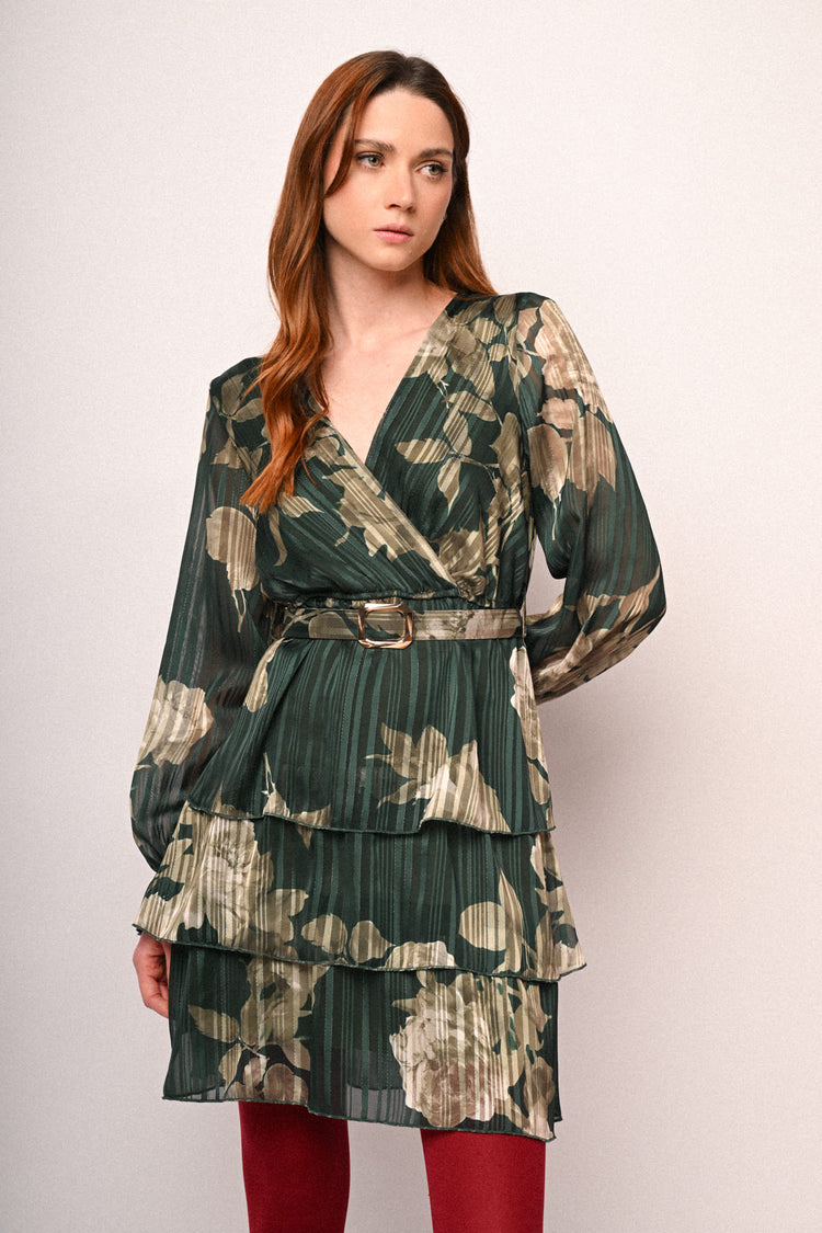Floral print belted dress