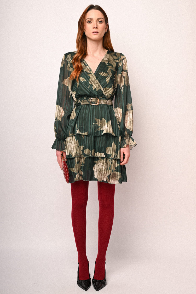 Floral print belted dress