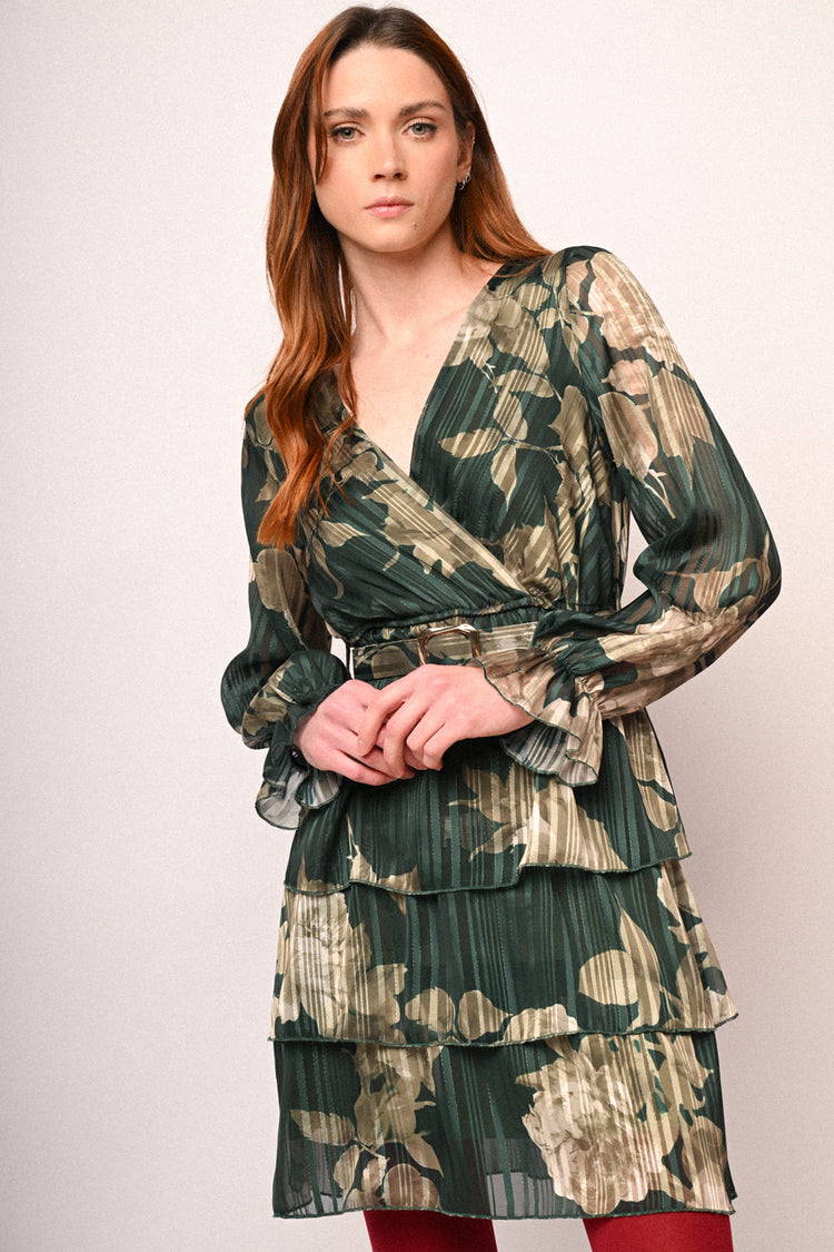 Floral print belted dress