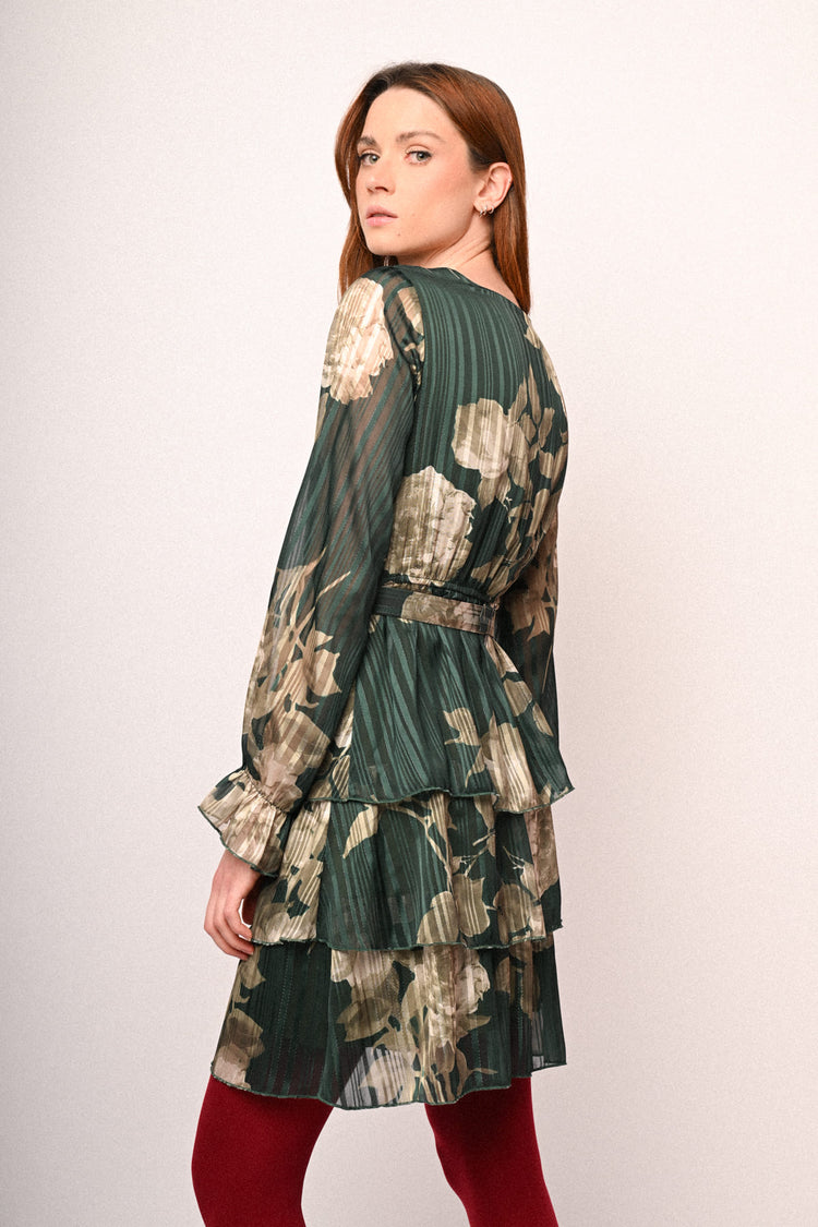 Floral print belted dress