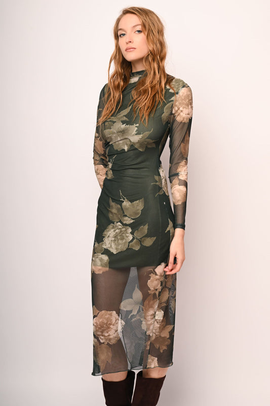 Floral print tulle midi dress