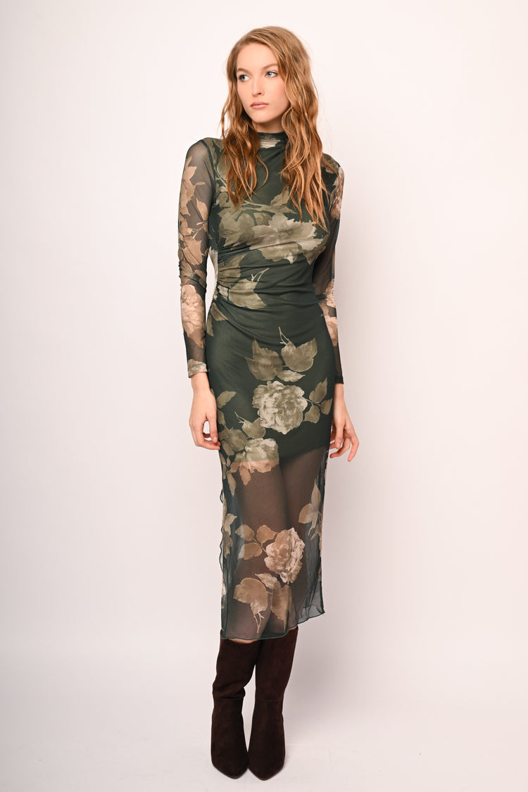 Floral print tulle midi dress