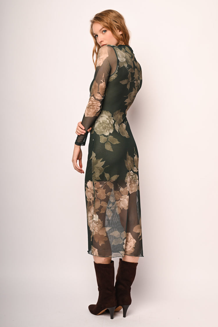 Floral print tulle midi dress
