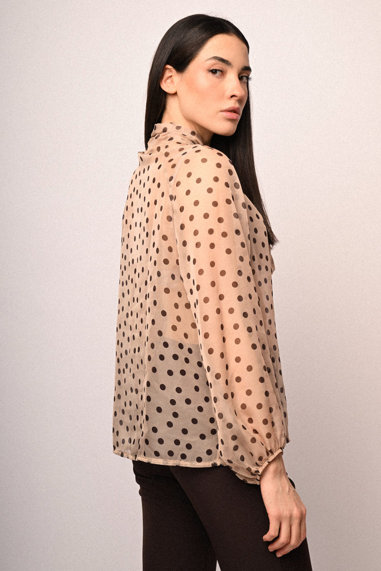 Polka dot print pussy-bow-neck blouse