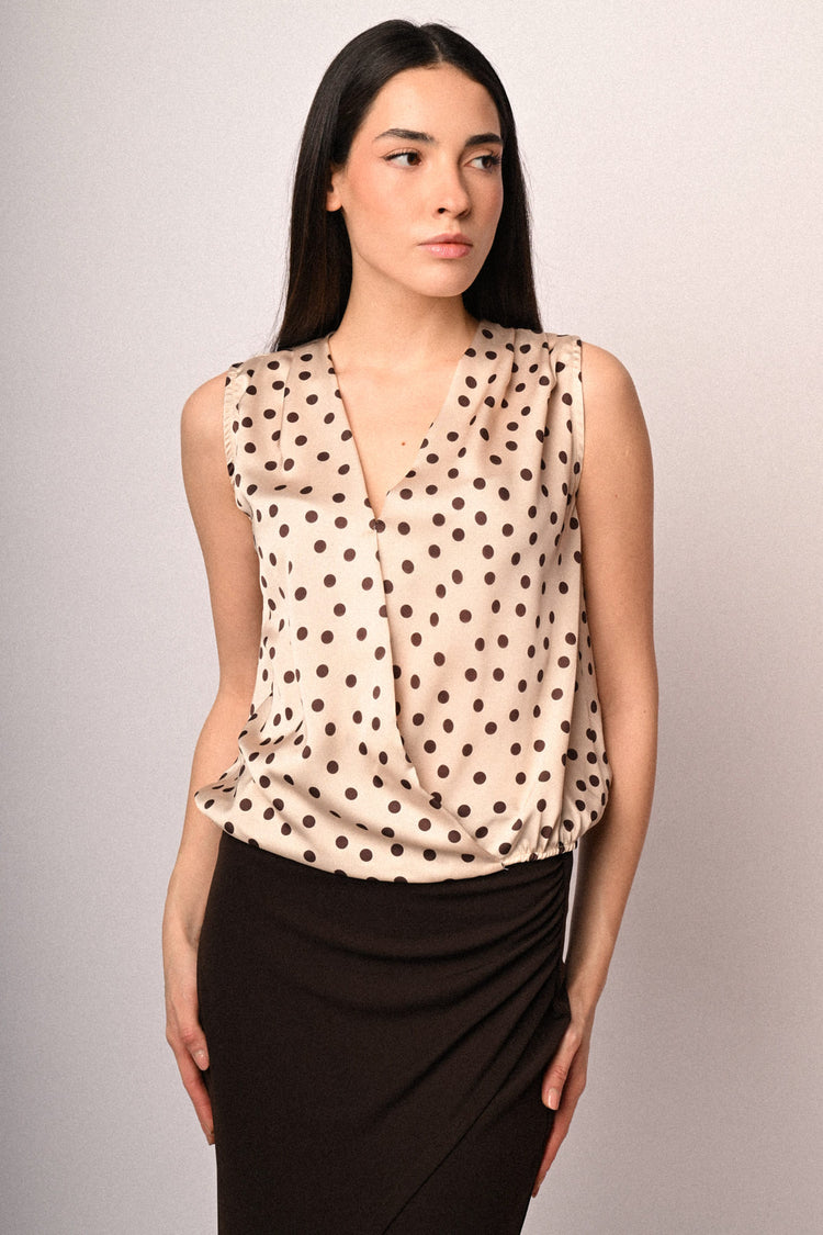 Polka dot print wrap top