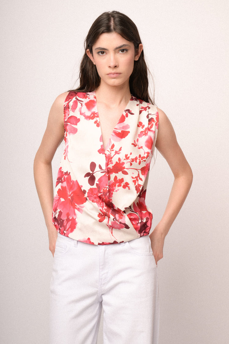 Multicolor floral print wrap top