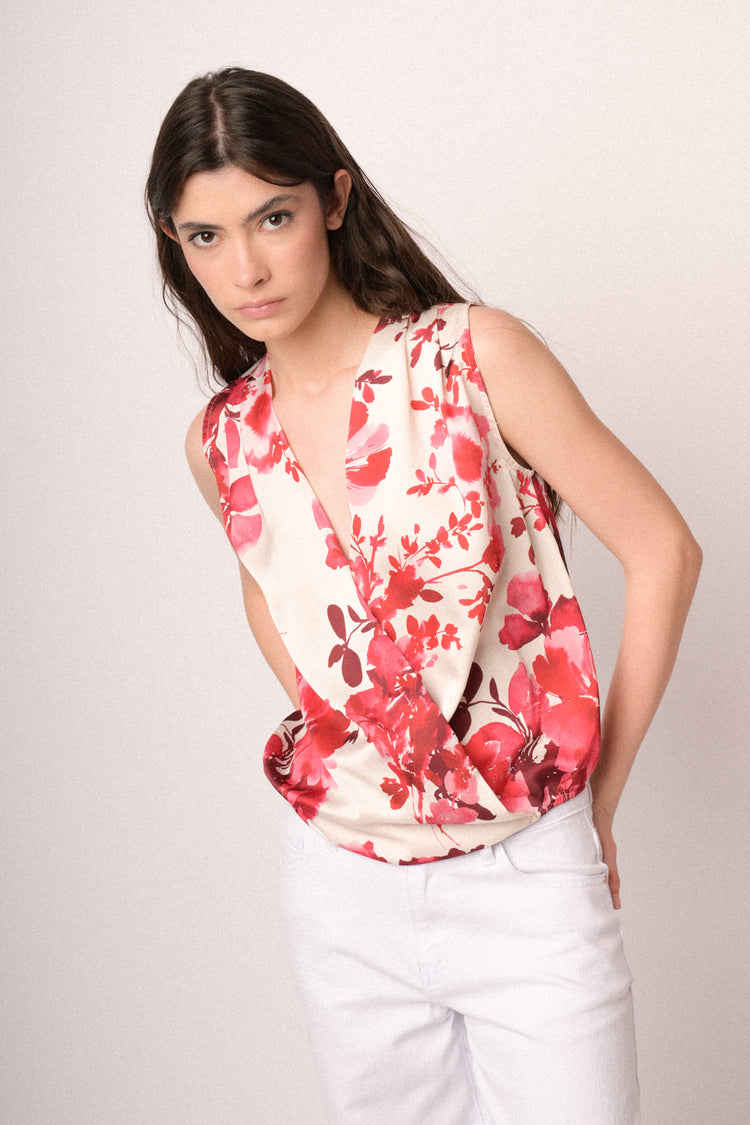 Multicolor floral print wrap top