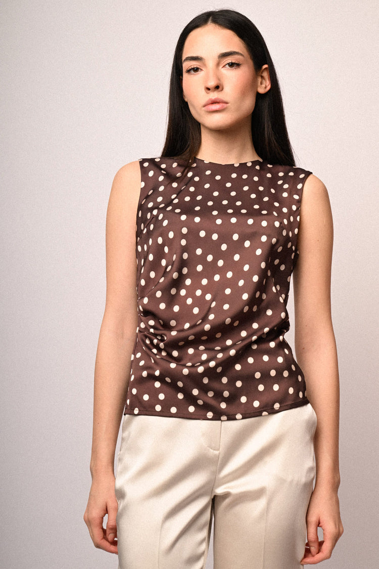 Polka dot print satin top