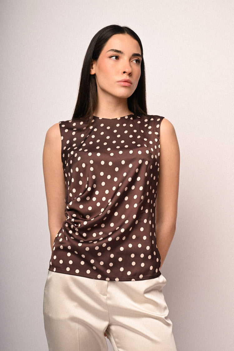 Polka dot print satin top