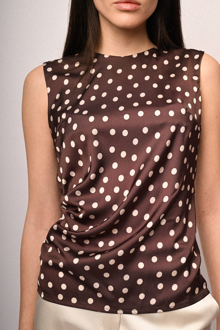 Polka dot print satin top