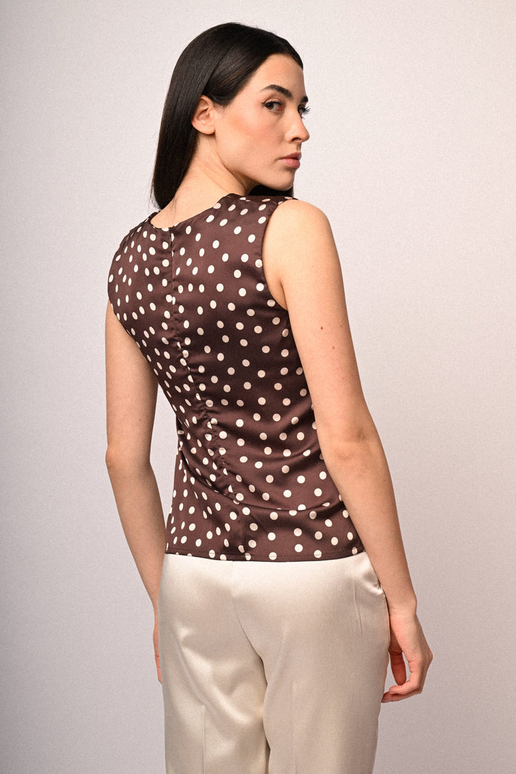 Polka dot print satin top