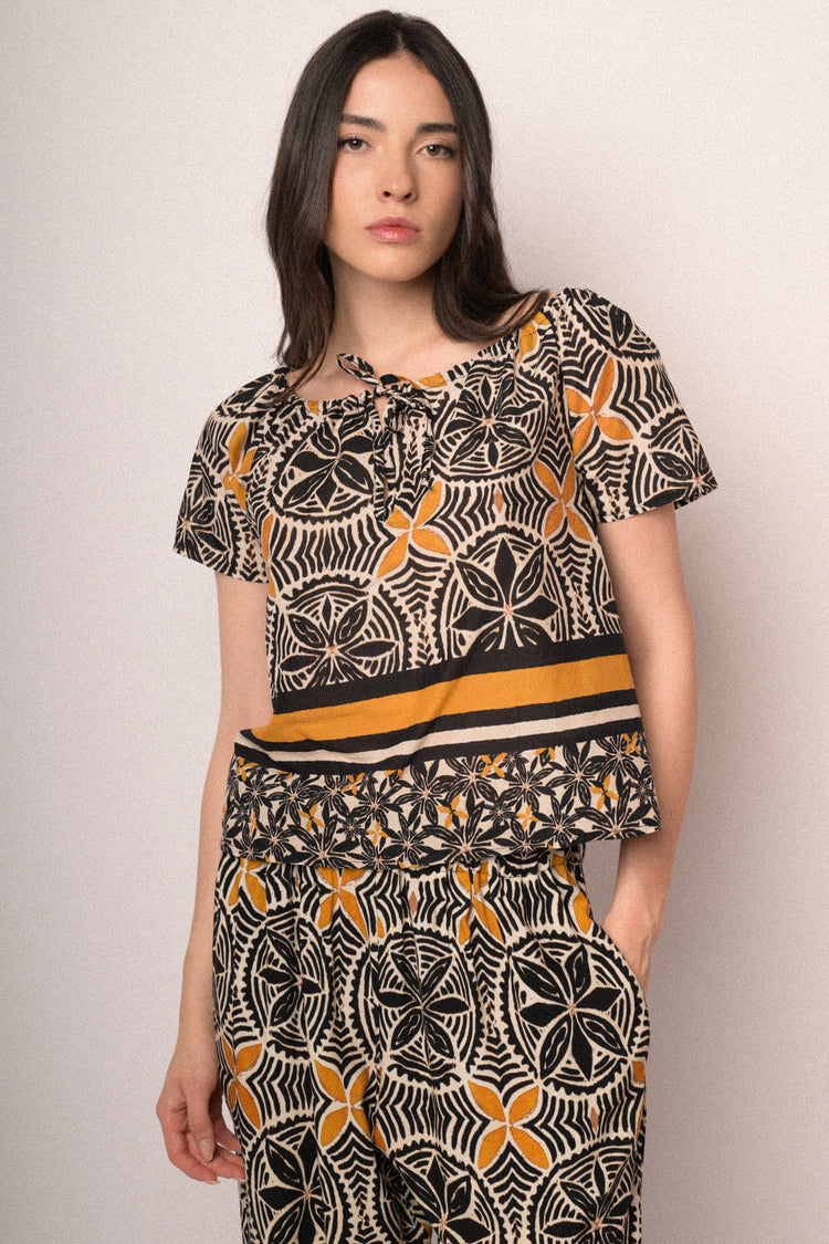 Multicolor ethnic print cotton blouse