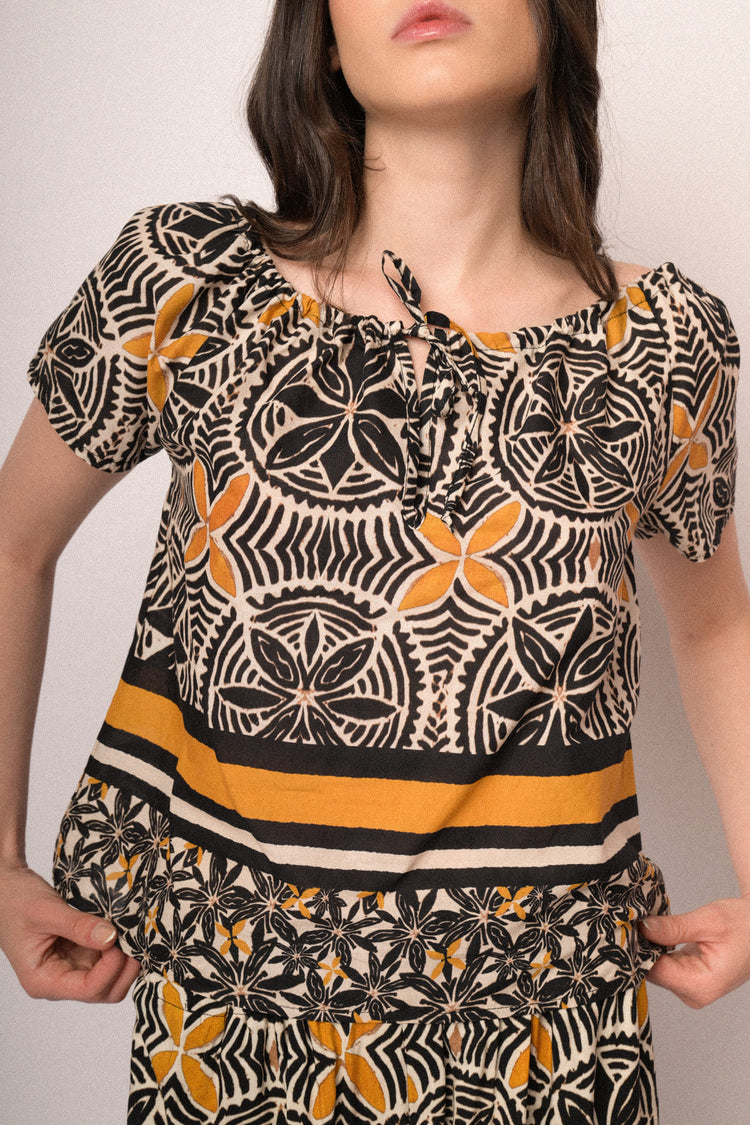 Multicolor ethnic print cotton blouse