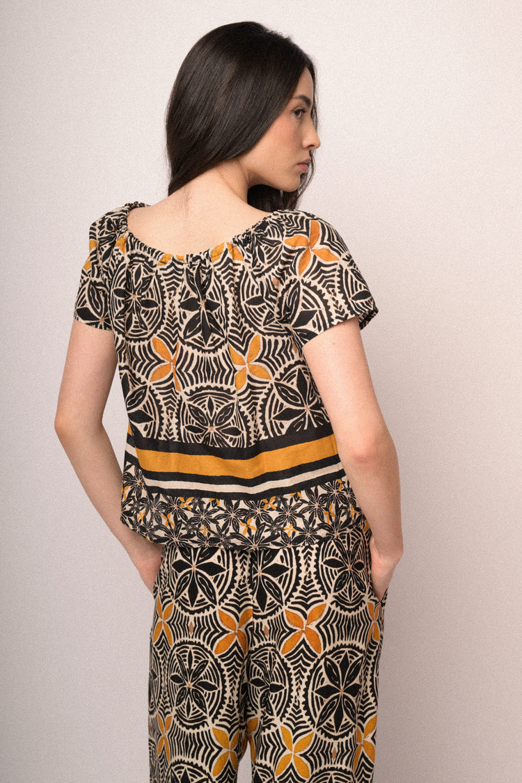 Multicolor ethnic print cotton blouse