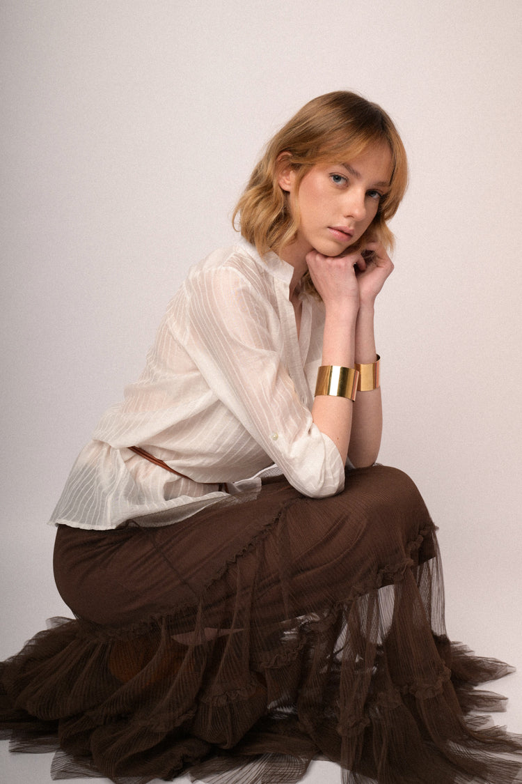 White striped lyocell-blend blouse