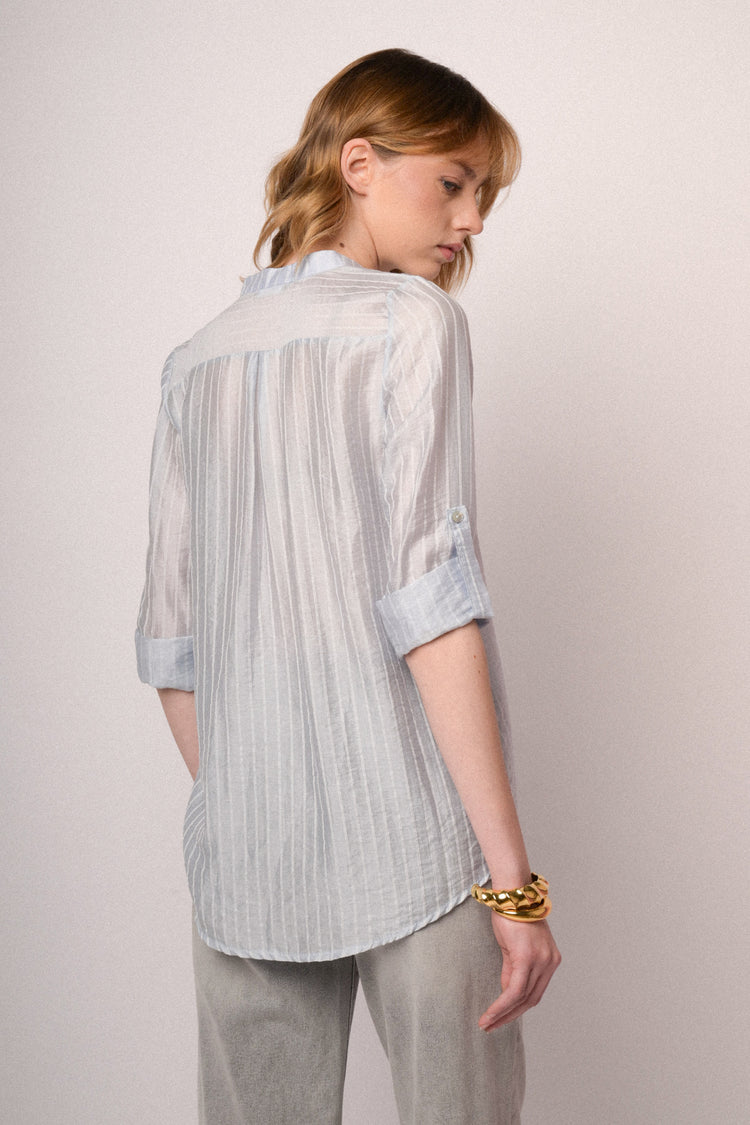 Sky blue striped lyocell-blend blouse