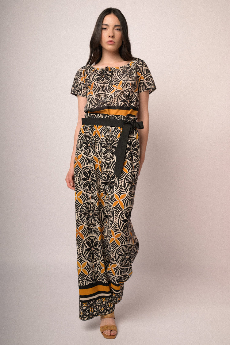 Multicolor ethnic print cotton trousers