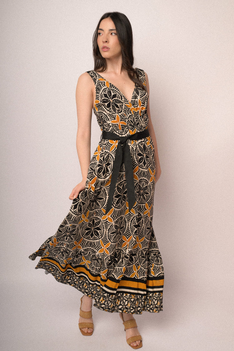 Black long dress with ethnic motif