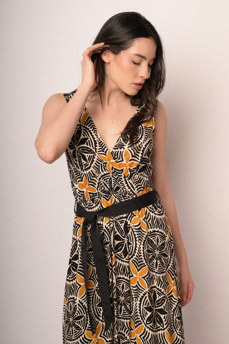 Black long dress with ethnic motif