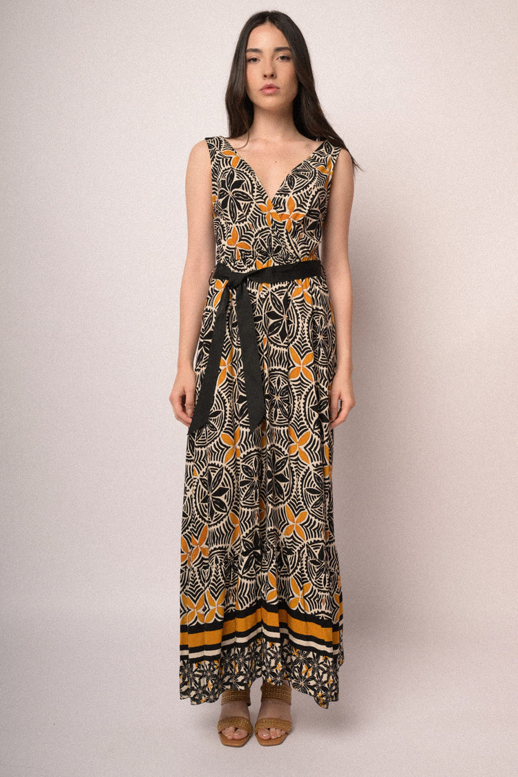 Black long dress with ethnic motif