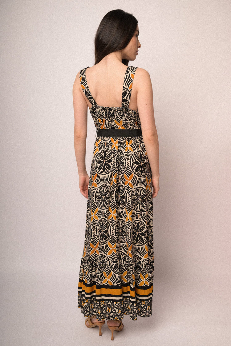 Black long dress with ethnic motif