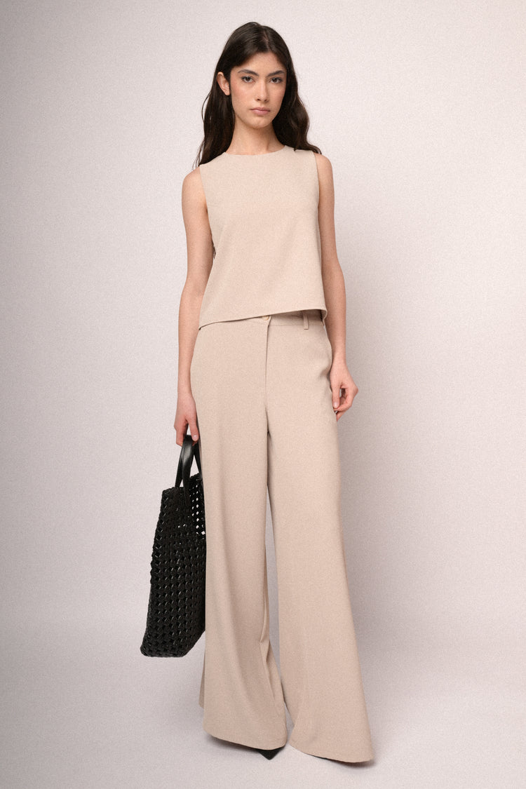 Beige extra-wide leg trousers