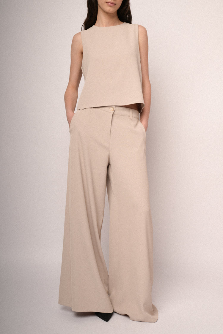 Beige extra-wide leg trousers