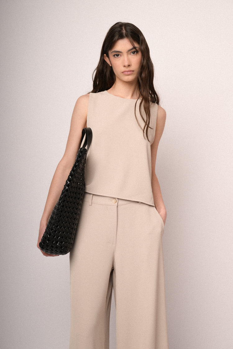 Beige fluid cropped top