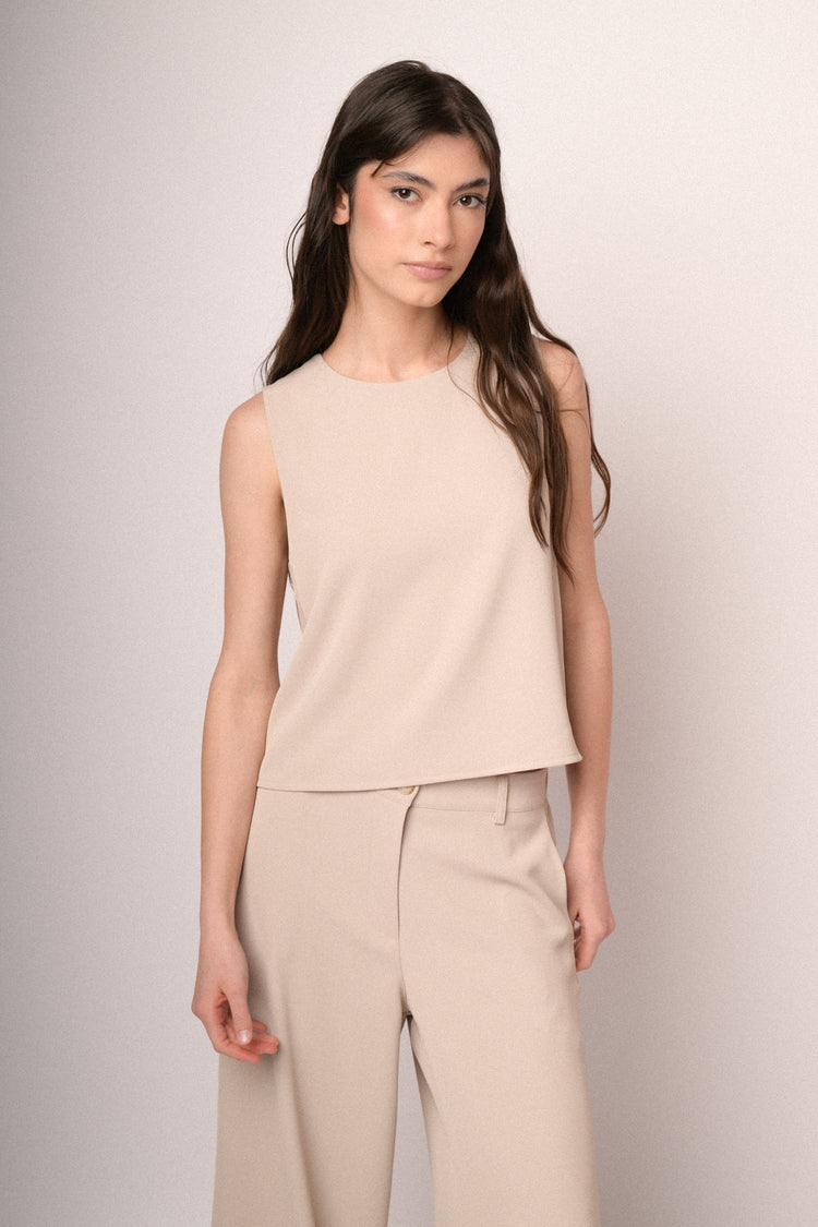 Beige fluid cropped top