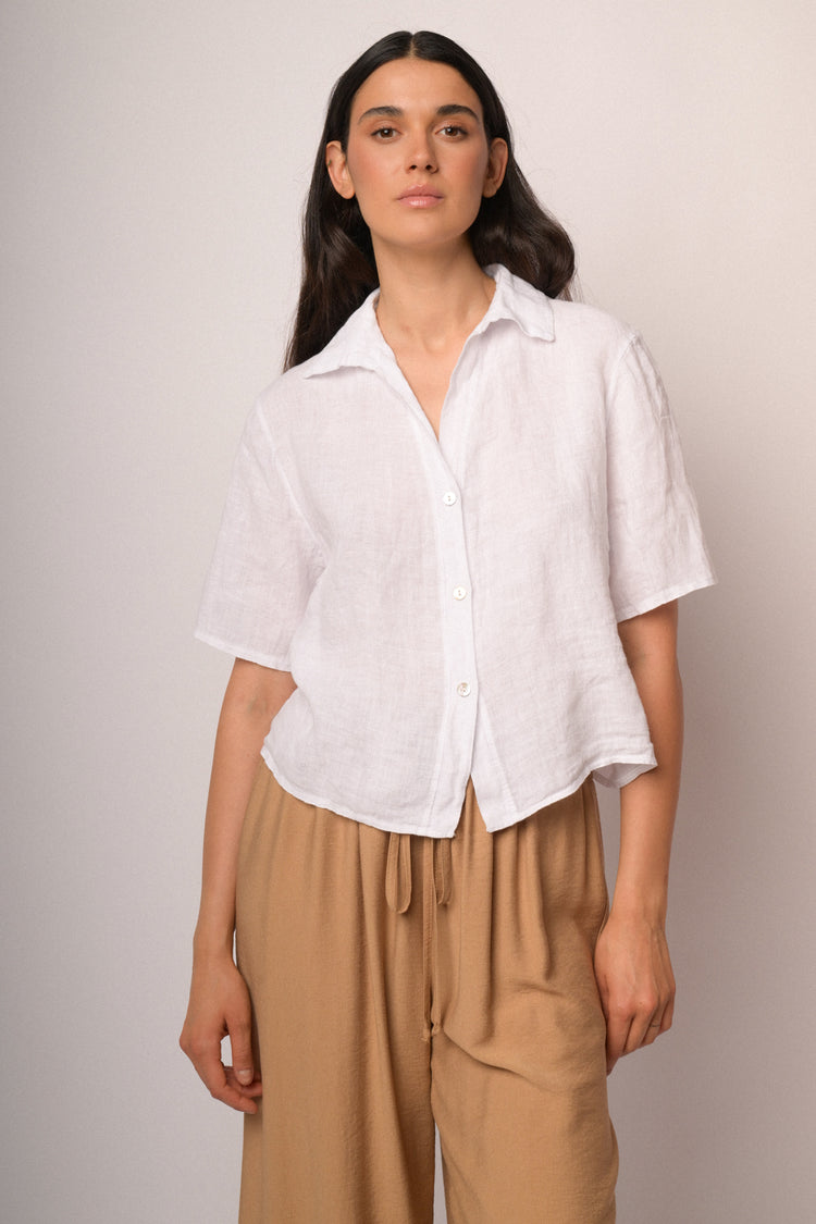 White cropped linen shirt