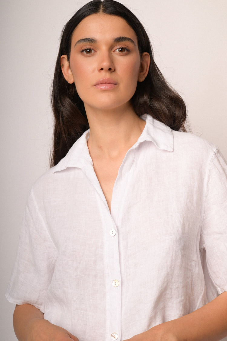 White cropped linen shirt