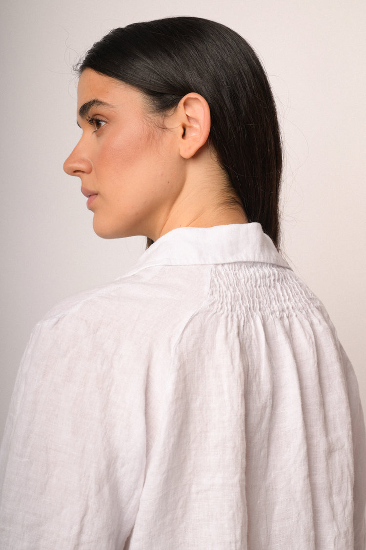White cropped linen shirt