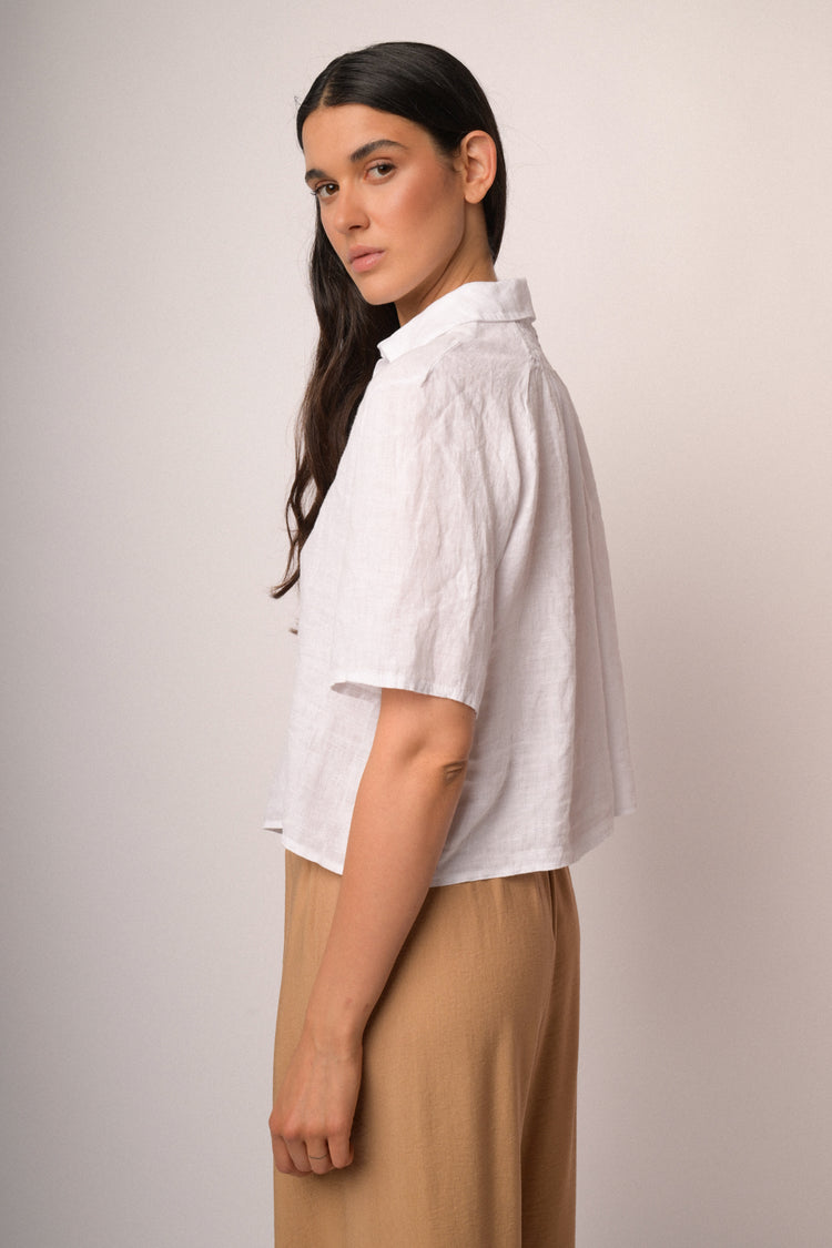 White cropped linen shirt