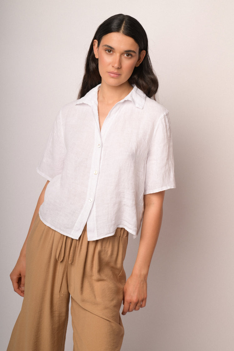 White cropped linen shirt