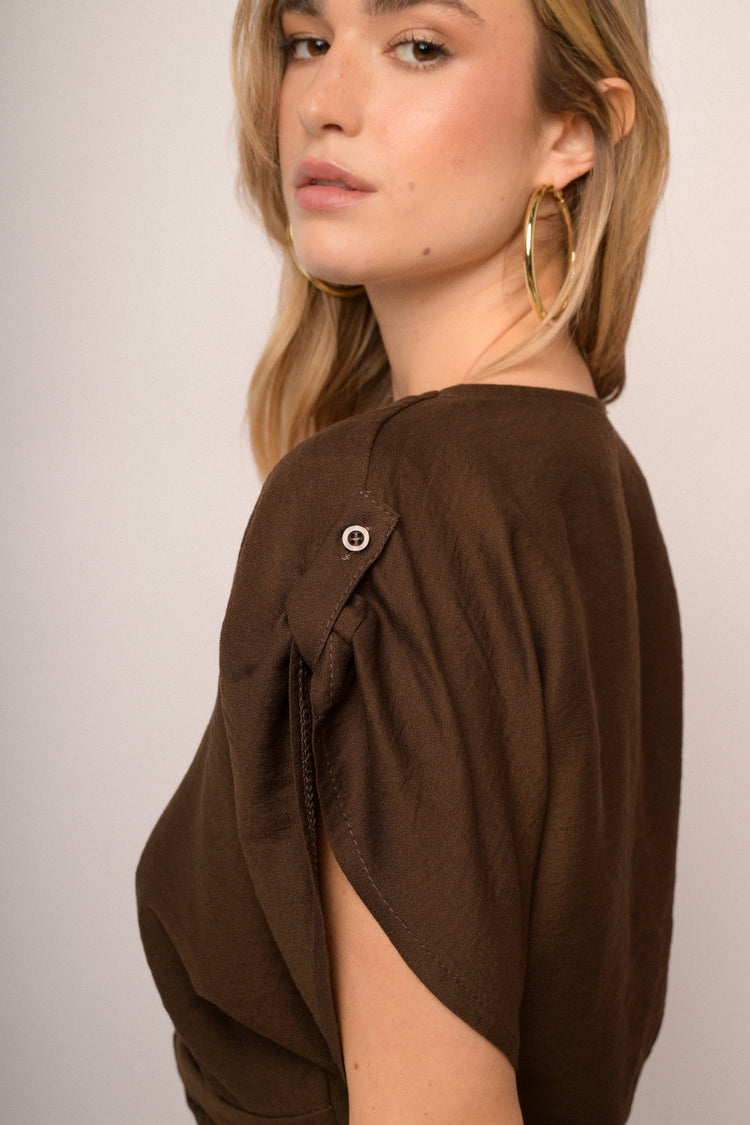 Chocolate viscose-blend knot cropped top